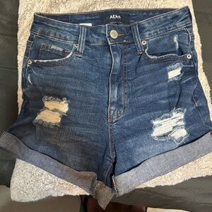 AERO Women's Dark Blue Distressed Roll-Cuff Jean Shorts